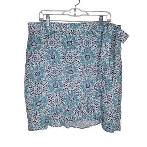 NWT Ann Taylor Loft linen blend blue mandala print wrap skirt - 10